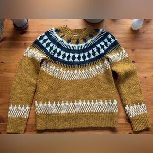 Lucky Brand Mustard Fair Isle Crewneck Sweater - Yellow, White, Black